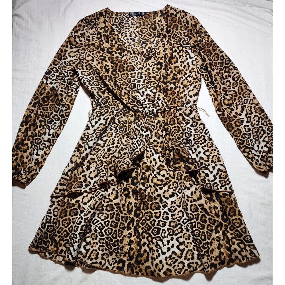 Uguest Dress Womens Small Brown Animal Print Long Sleeve Layered Missing Belt
